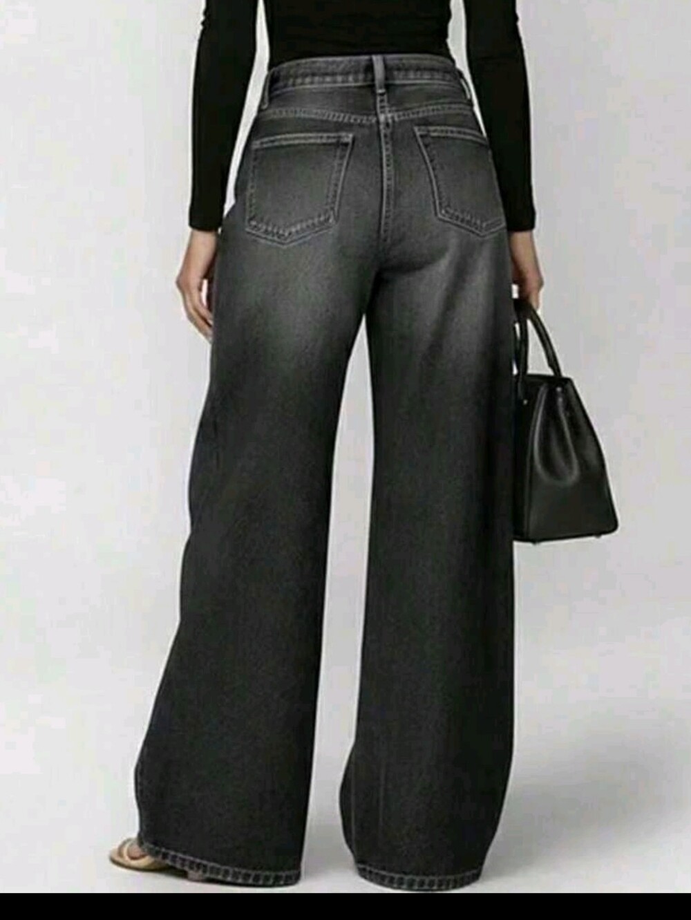 Wide Leg Black Jeans with Gold Eyelet Detail - Picture 3 of 6